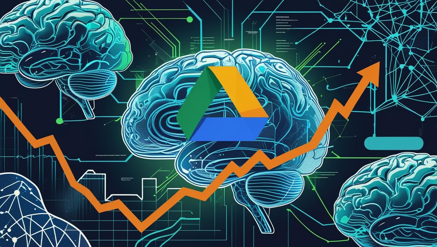 Uma imagem conceitual representando a fusão de inteligência artificial (redes neurais, cérebros digitais) com o logotipo do Google Ads e gráficos de crescimento.)